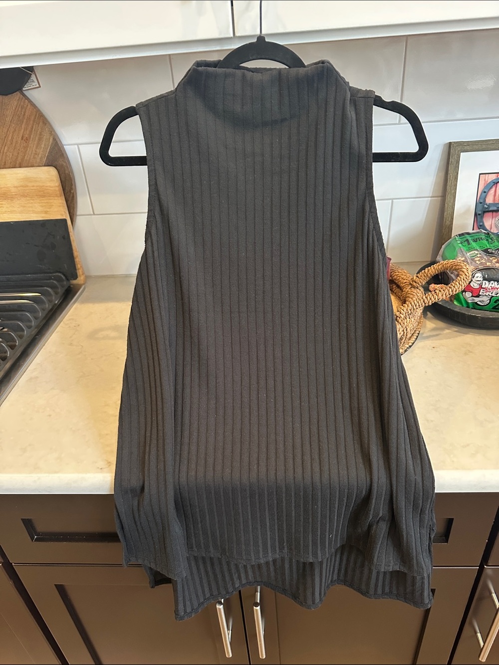 Sleeveless Ribbed Mock Neck Women's Top - Black